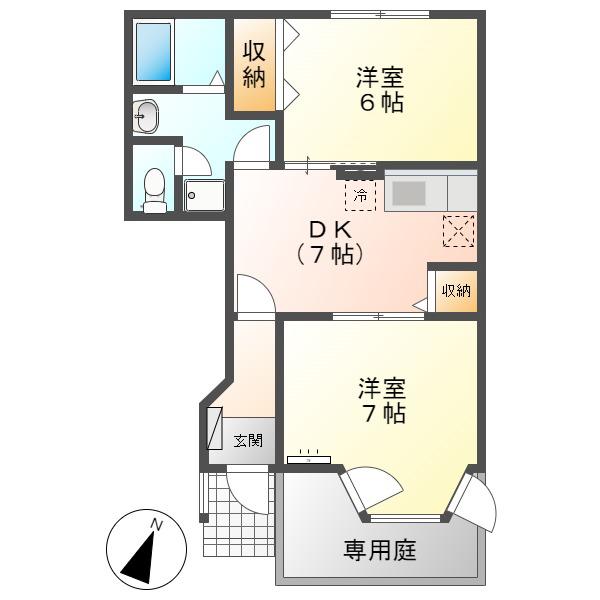 ピペール(2DK/1階)の間取り写真