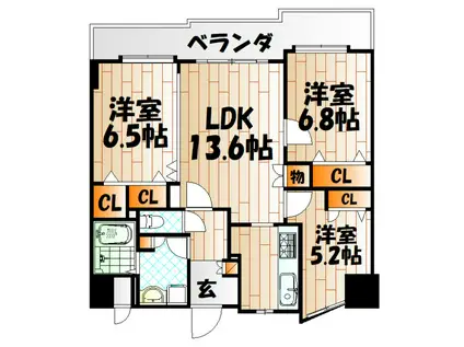 ニューサンリバー12番館(3LDK/12階)の間取り写真