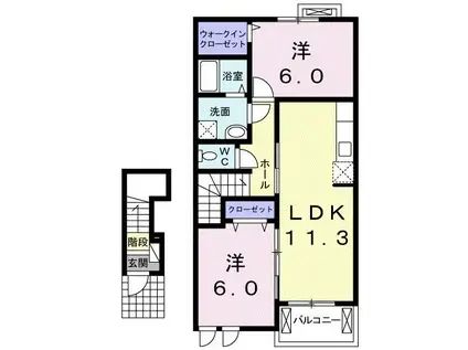 ピアチェーレII(2LDK/2階)の間取り写真