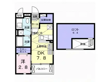 ミスモ・S(1DK/2階)の間取り写真