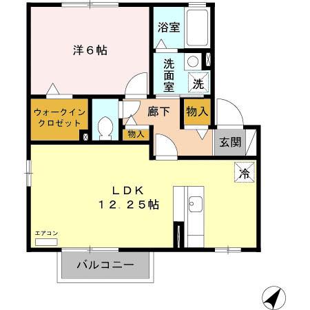 ローズコート西三島B(1LDK/2階)の間取り写真