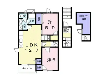 ラグランデ杉Ⅰ(2LDK/2階)の間取り写真