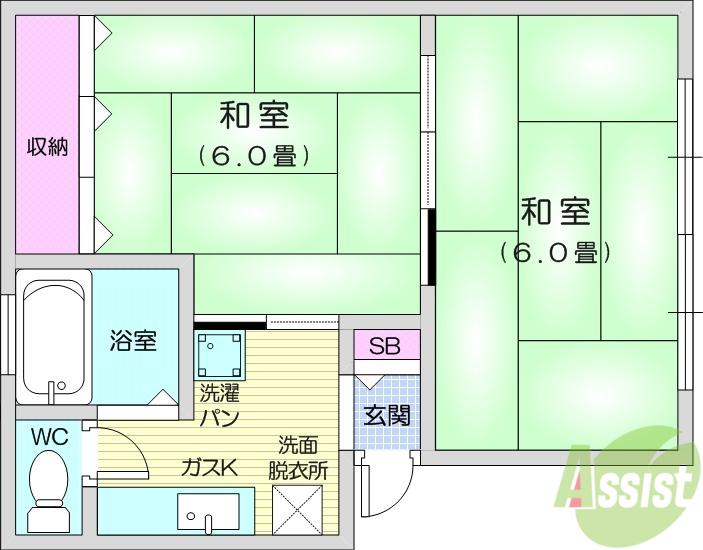 七曲ハイツⅠ(2K/2階)の間取り写真