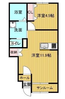 TIARA SHINKURASHIKI B(1LDK/1階)の間取り写真