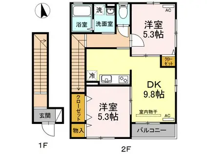SEJOUR MIDORI(2DK/2階)の間取り写真