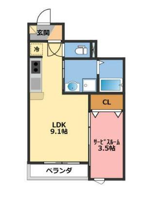 ESPOIR B(1LDK/1階)の間取り写真