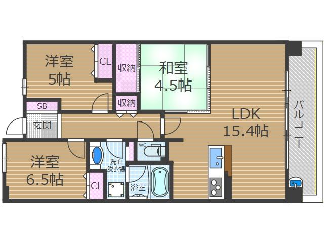 シャリエ茨木(3LDK/5階)の間取り写真