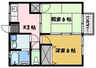 シティハイム赤迫(2K/2階)の間取り写真