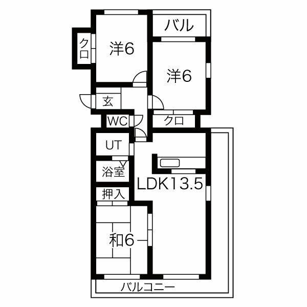 ドエル平和が丘(3LDK/2階)の間取り写真