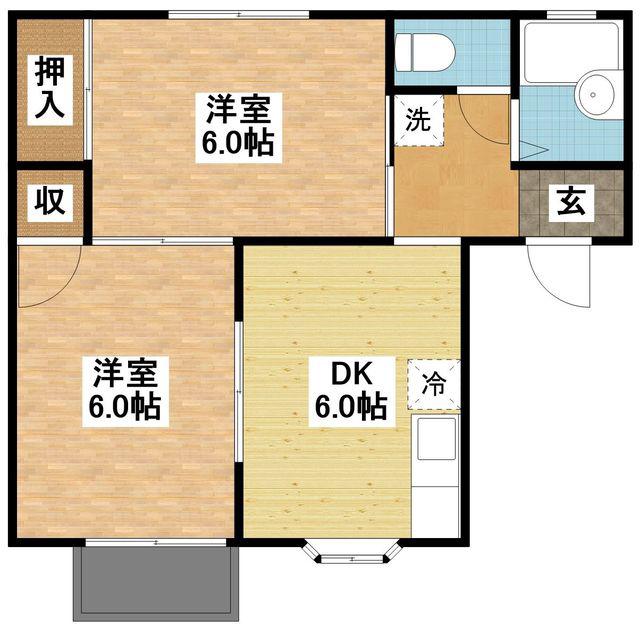 リバーコートC(2DK/2階)の間取り写真