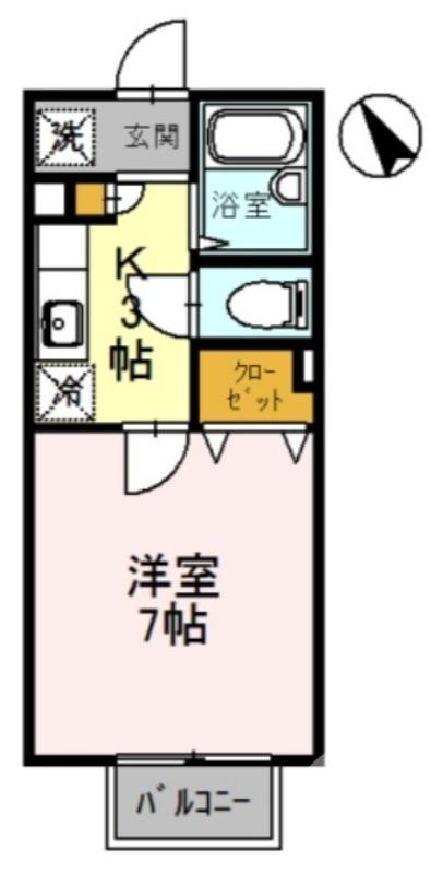 パセオ西之町(1K/2階)の間取り写真