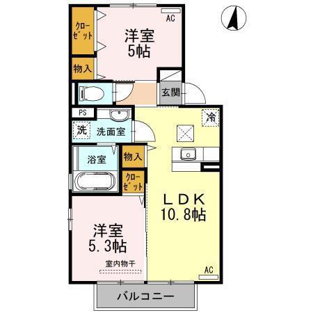 ブライトコート花繰 B棟(2LDK/2階)の間取り写真