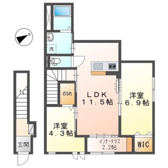 フィオーレ(2LDK/2階)の間取り写真