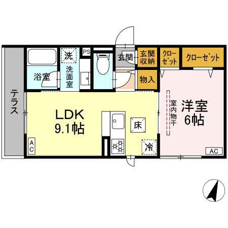 フラクタス東柏ケ谷(1LDK/1階)の間取り写真