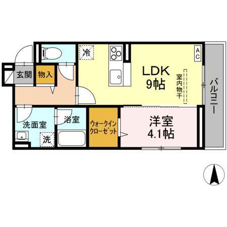 D-ROOM東深津(1LDK/3階)の間取り写真