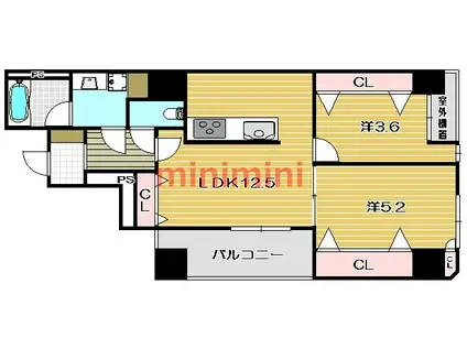 ザ・レジデンス茨木(2LDK/8階)の間取り写真