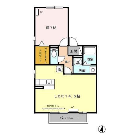 リビングタウン明ヶ島A(1LDK/2階)の間取り写真