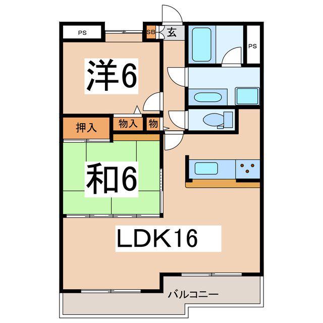 ラ・フォーレ甲府(2LDK/2階)の間取り写真