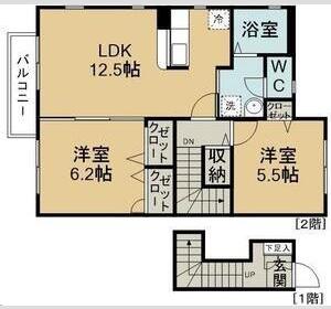 グランドゥールVI(2LDK/2階)の間取り写真