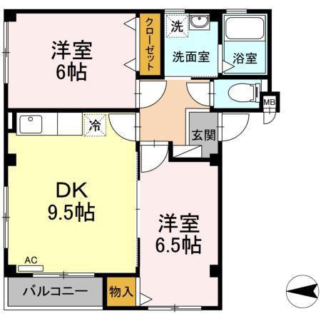 プリムヴェール(2DK/1階)の間取り写真