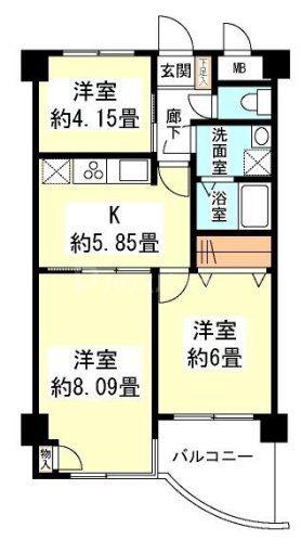 BELNOS34(2LDK/8階)の間取り写真