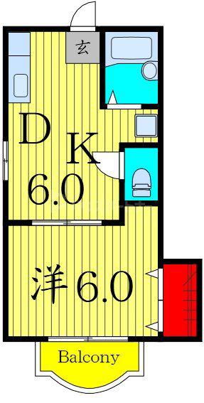 エヴァグリーン(1DK/2階)の間取り写真