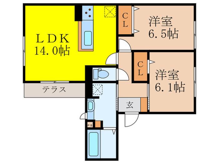 クレール桃山台(2LDK/1階)の間取り写真