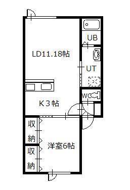 ウェルカム5号棟(1LDK/1階)の間取り写真