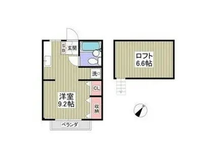 北新ムーンハイツ(ワンルーム/2階)の間取り写真