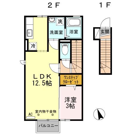 プランドール(1LDK/2階)の間取り写真