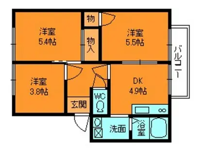 西谷ハイツC棟(3DK/2階)の間取り写真