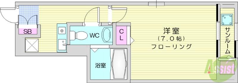 プラシード・Ⅱ(1K/1階)の間取り写真