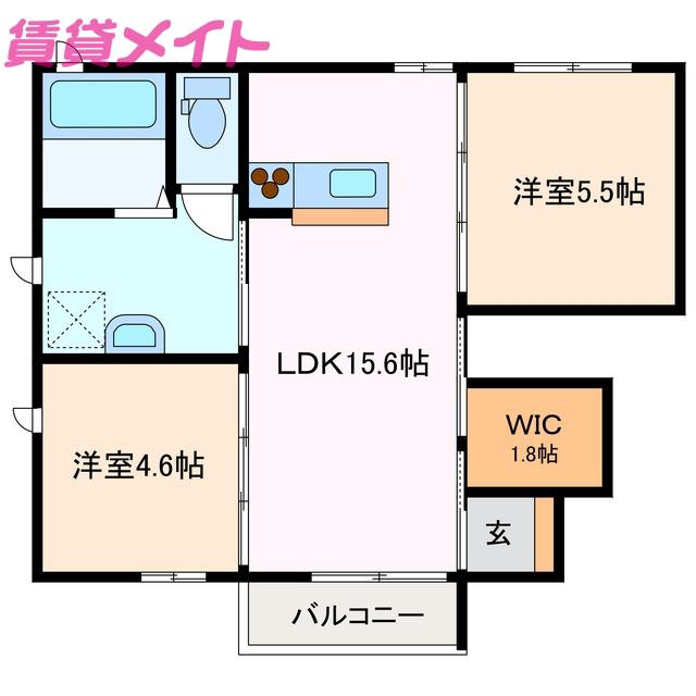 クレセオ下箕田(2LDK/1階)の間取り写真