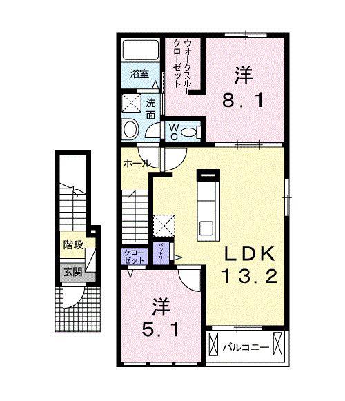 アムール A棟(2LDK/2階)の間取り写真