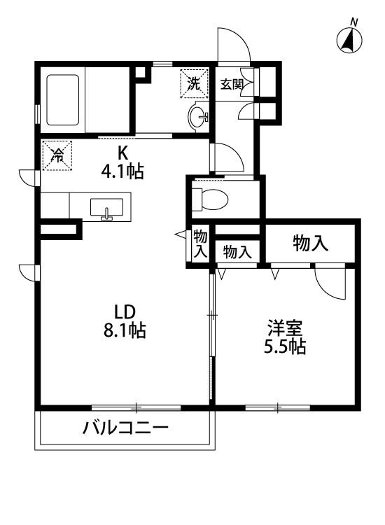 ロックブリッジ(1LDK/1階)の間取り写真