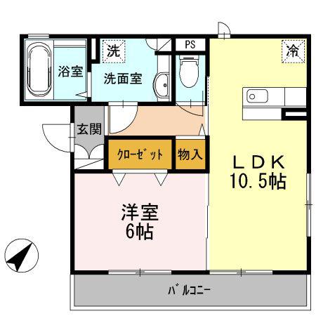 シャルマント(1LDK/2階)の間取り写真