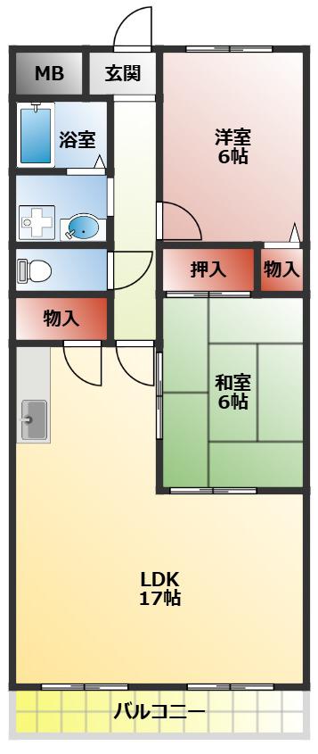サンハイツ寝屋川(2LDK/4階)の間取り写真