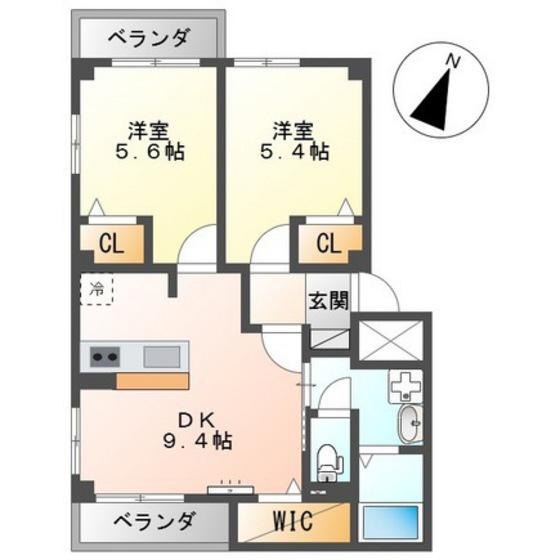 フェリーチェ東野(2DK/2階)の間取り写真