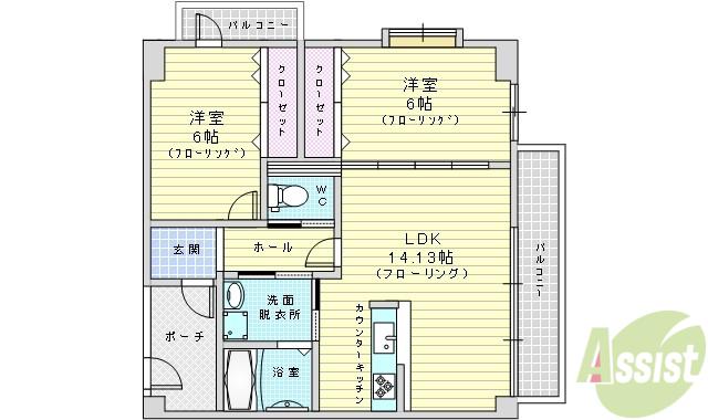 ルリーフ江坂(2LDK/5階)の間取り写真