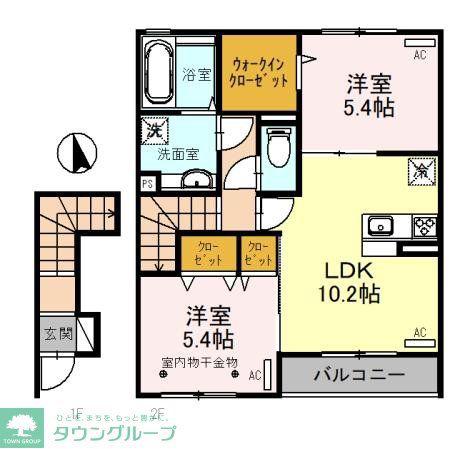ＪＲ埼京線 戸田駅(埼玉) 徒歩9分 2階建 築3年(2LDK/2階)の間取り写真