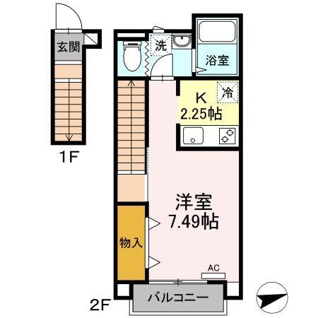 コーポマルスギ(1K/2階)の間取り写真