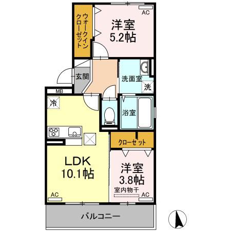 ルミエール界(2LDK/2階)の間取り写真