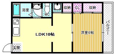 シティーハイツ本町(1LDK/2階)の間取り写真