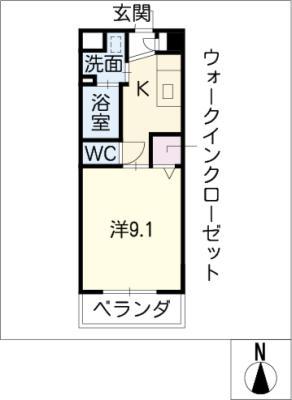 ラフィネ大安B棟(1K/2階)の間取り写真