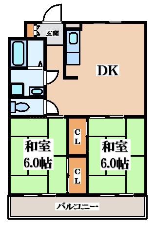 サンハイツI(2DK/3階)の間取り写真