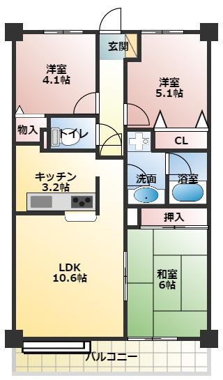 グリーンパーク船橋(3LDK/5階)の間取り写真