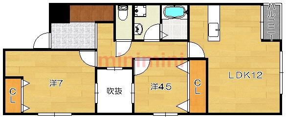 アリスコート舟木町(3LDK/2階)の間取り写真