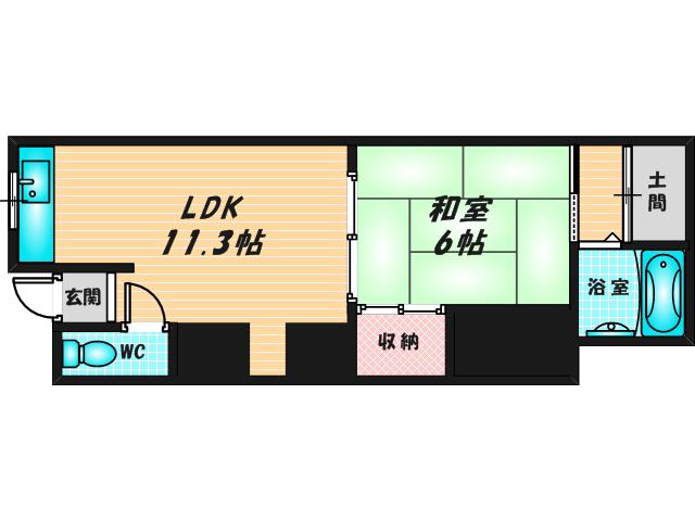 八戸ノ里文化I(1LDK/1階)の間取り写真