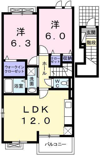 ミストラルI(2LDK/2階)の間取り写真