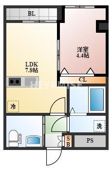 シェルクレール大浦(1LDK/4階)の間取り写真
